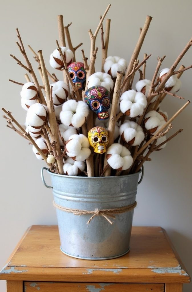Cotton Stem and Skull Arrangement