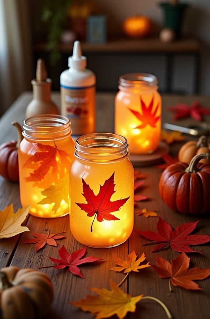 Pressed Leaf Mason Jar Luminaries