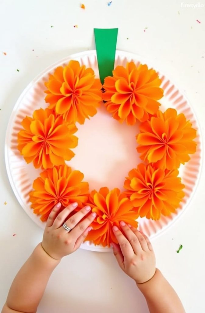 Tissue Paper Pumpkin Wreath
