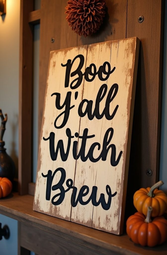 Wooden Sign with Halloween Sayings