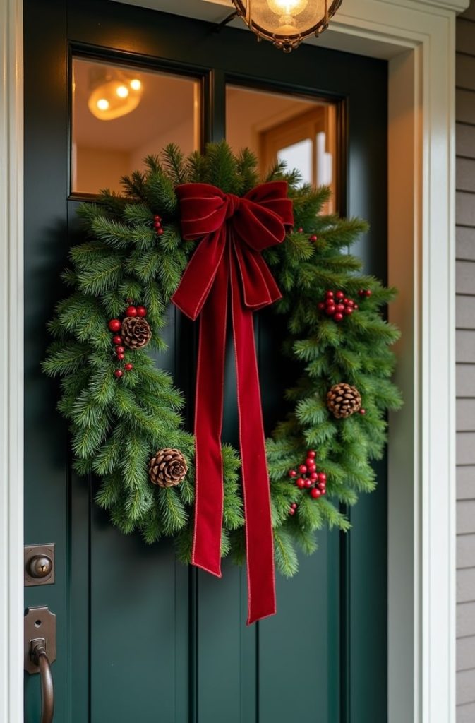 Evergreen Wreath on the Front Door