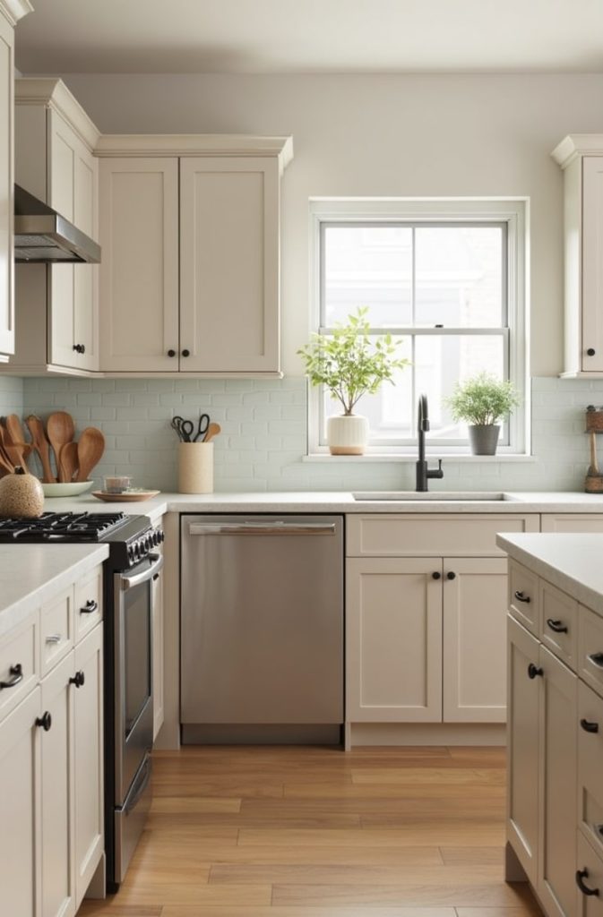 Accessible Beige Cabinets with Adjustable Counter Heights
