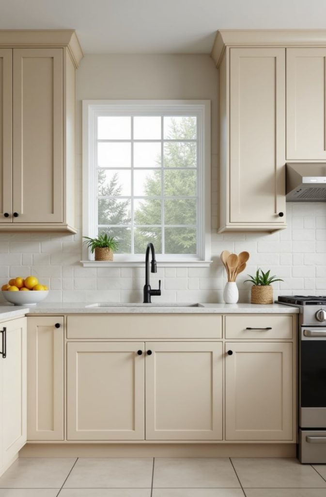 Beige Cabinets with Matte Finish for a Contemporary Feel