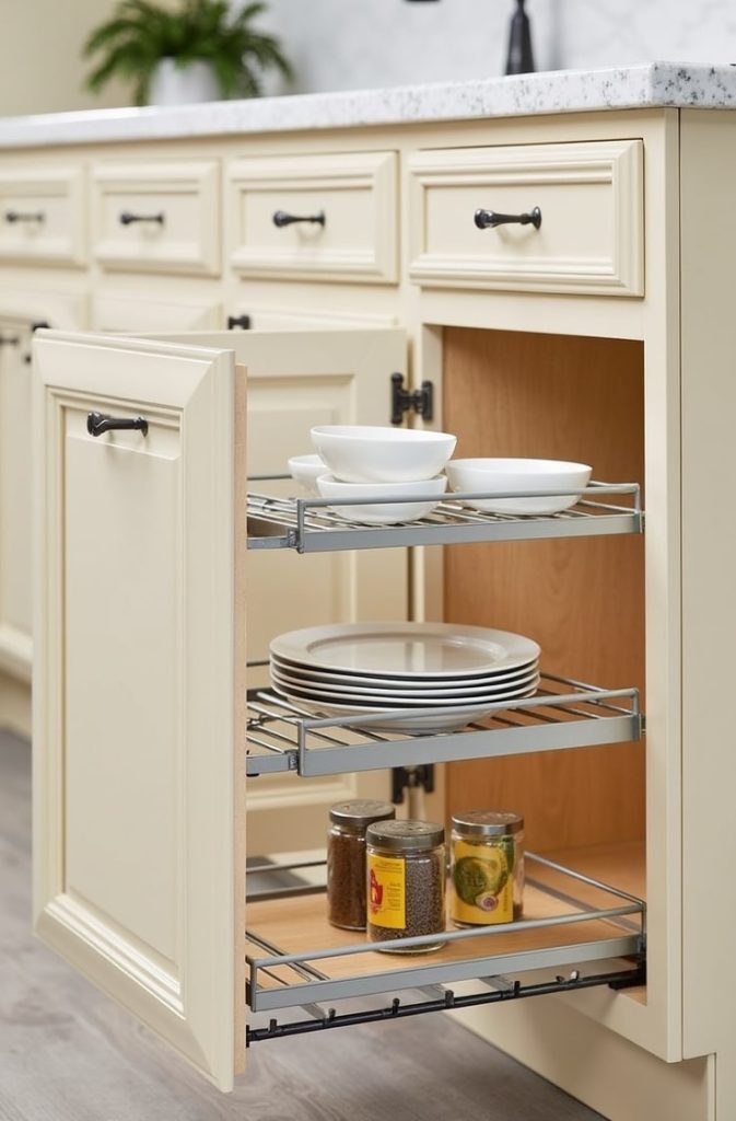 Beige Cabinets with Pull-Out Drawers and Smart Storage