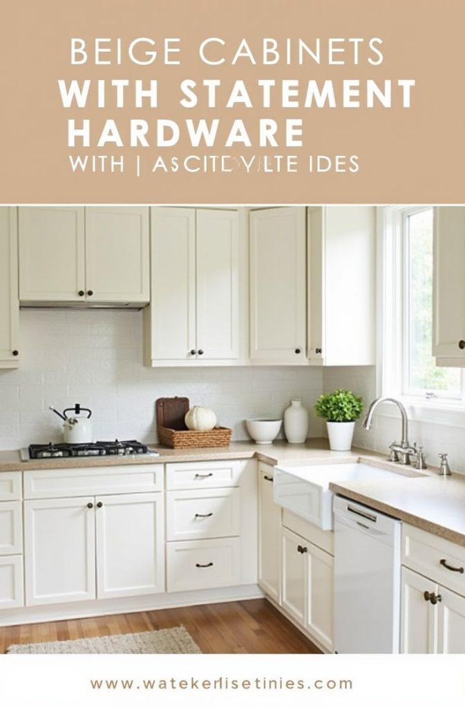 Beige Cabinets with Statement Hardware for a Trendy Twist