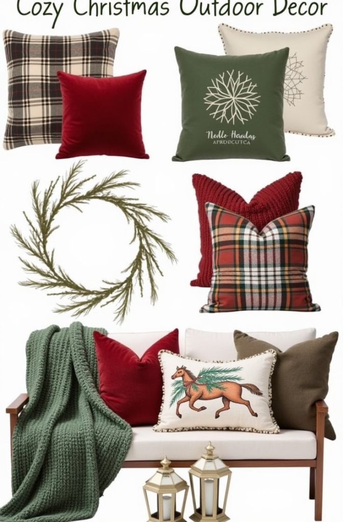 Cozy Christmas Outdoor Decor with Pillows and Throws
