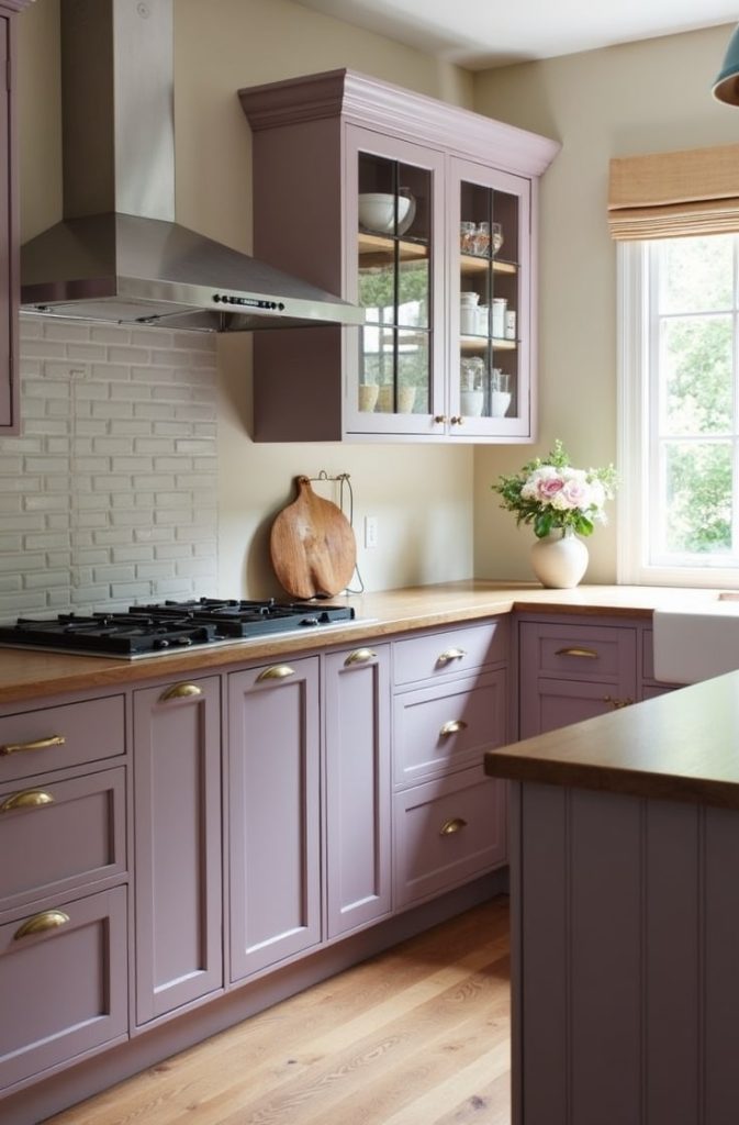 Dusty Plum Cabinets with Neutral Walls
