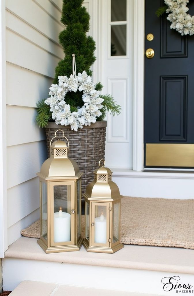 Elegant Christmas Porch Styling with Lanterns