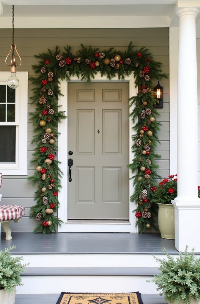 Front Porch Garlands with Pinecones and Berries