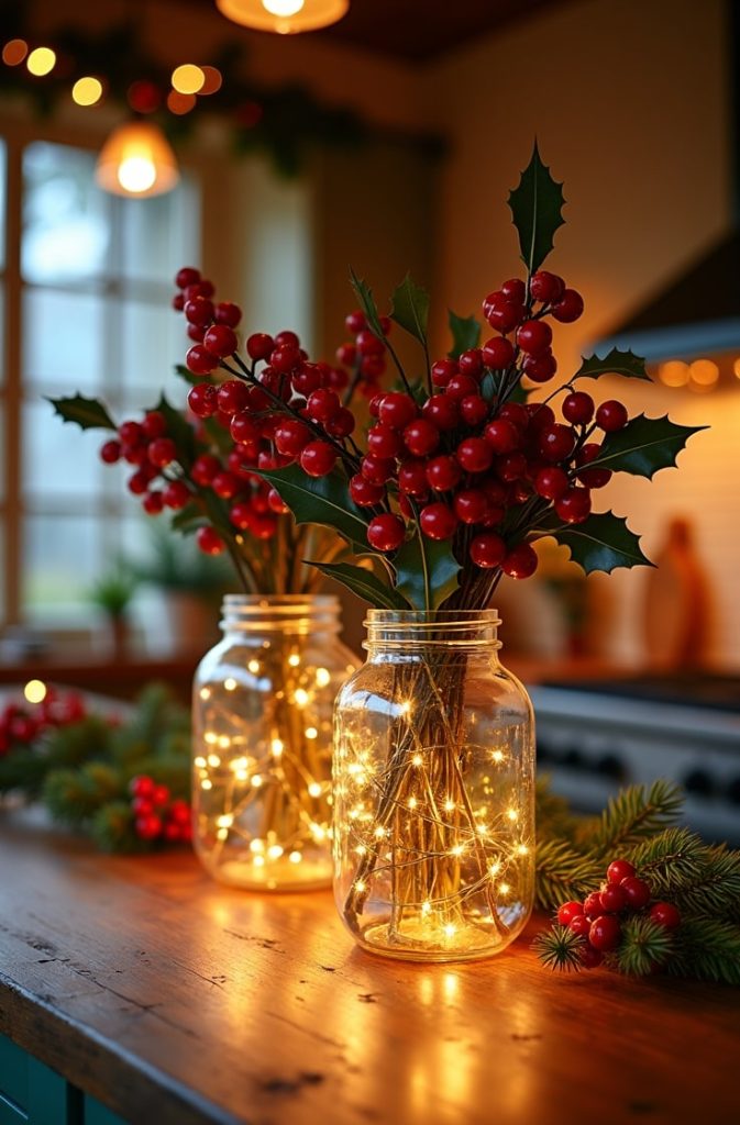 Holly Berry Mason Jar Lights