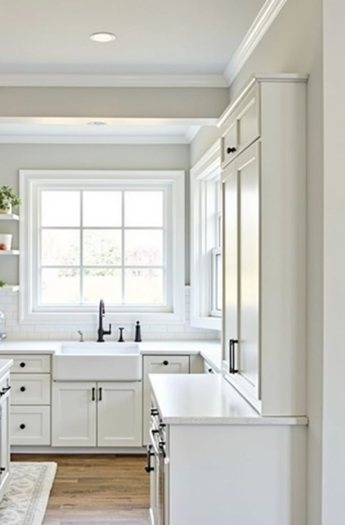 Light Gray Kitchen Wall Ideas with White Trim