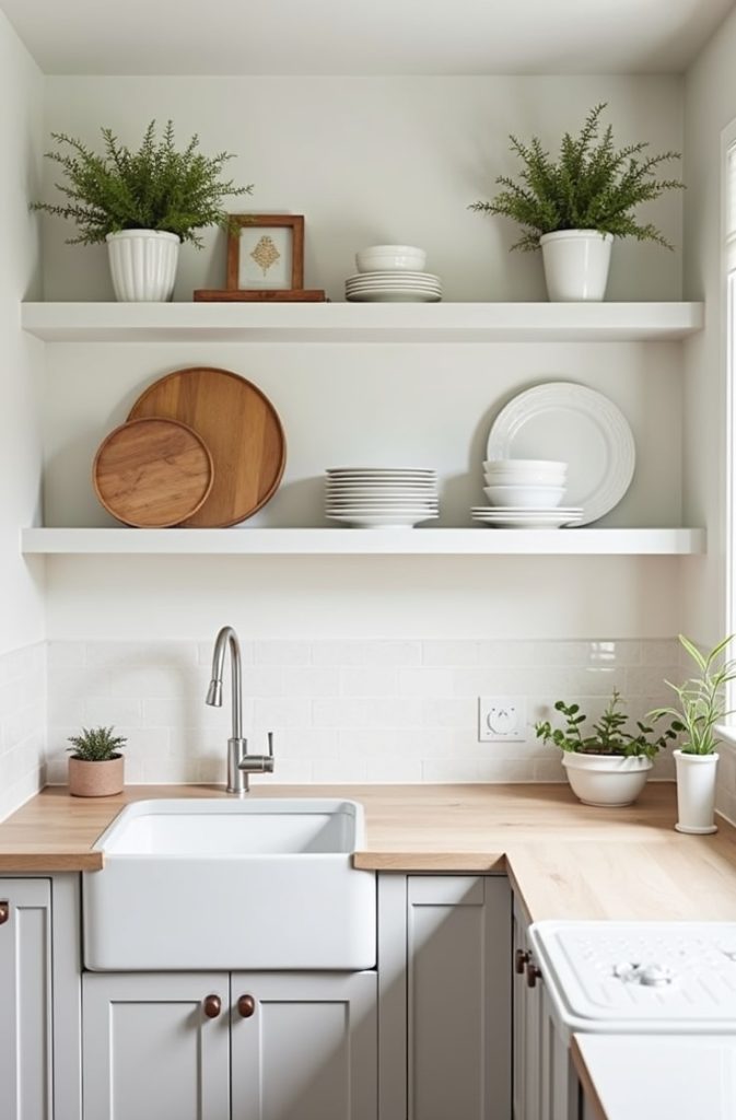 Light and Airy Kitchen Walls with Open Shelving
