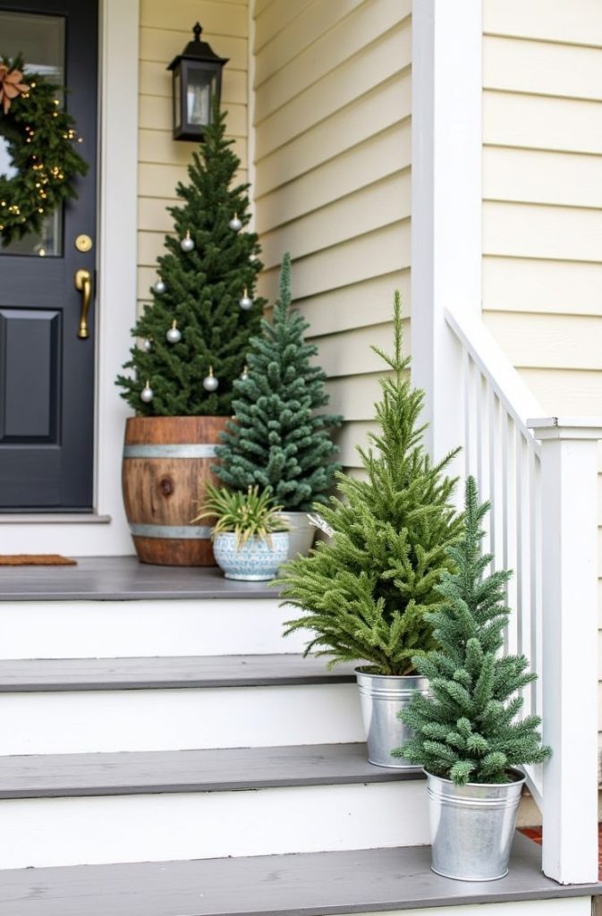 Mini Christmas Trees in Decorative Containers