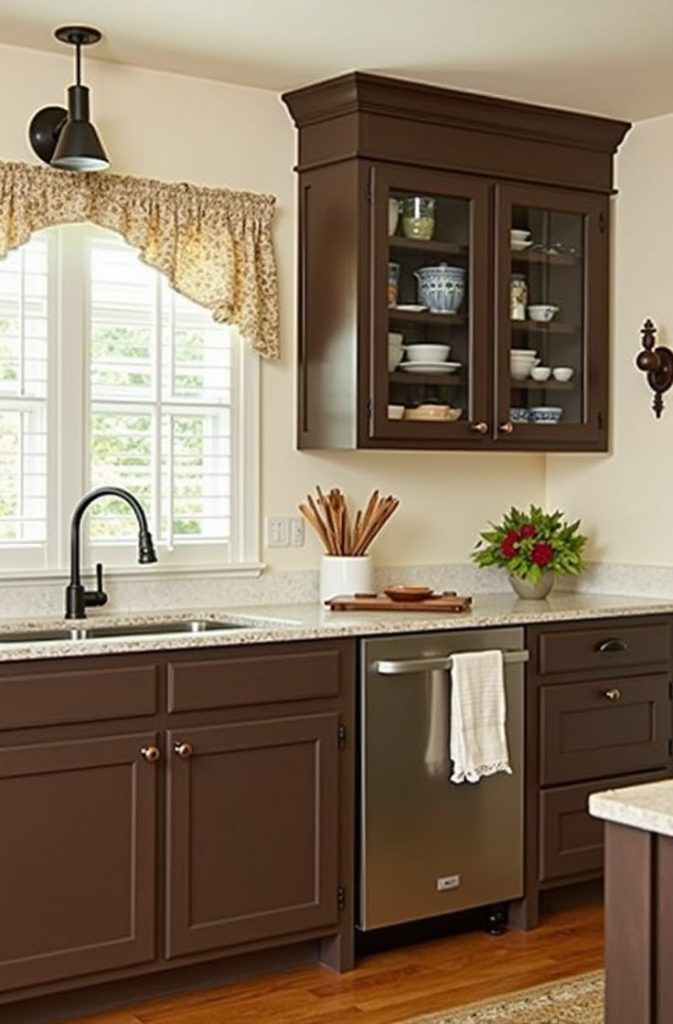 Mocha Brown Cabinets with Cream Walls