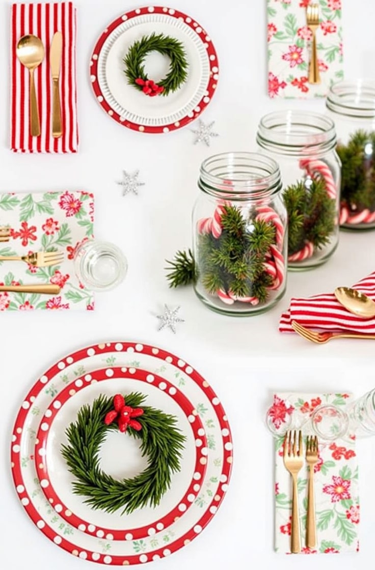 Natural Christmas Table Decor with Greenery and Wood-min