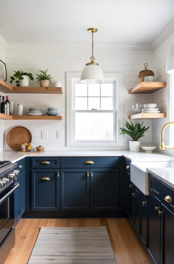 Navy and White with Natural Wood