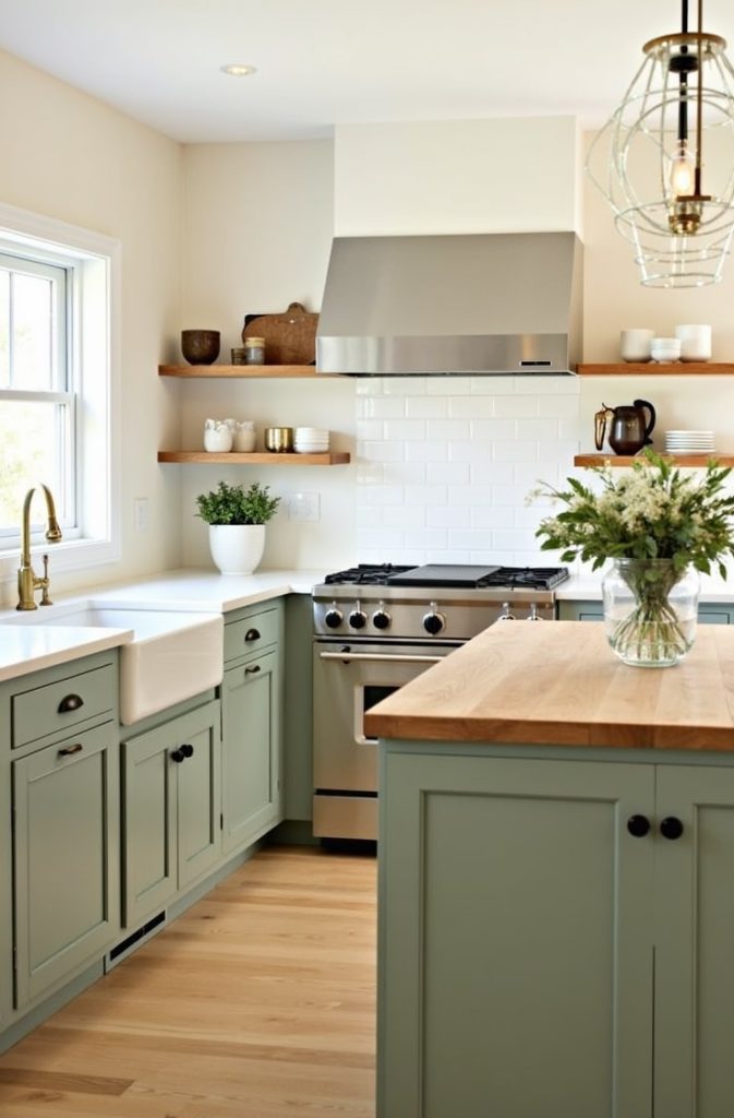 Olive Green Cabinets with Cream Walls