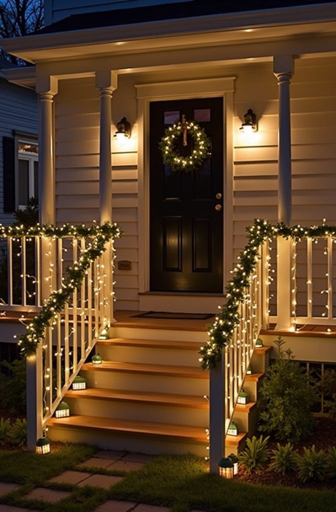 Twinkling Holiday Lighting for Porch Railings