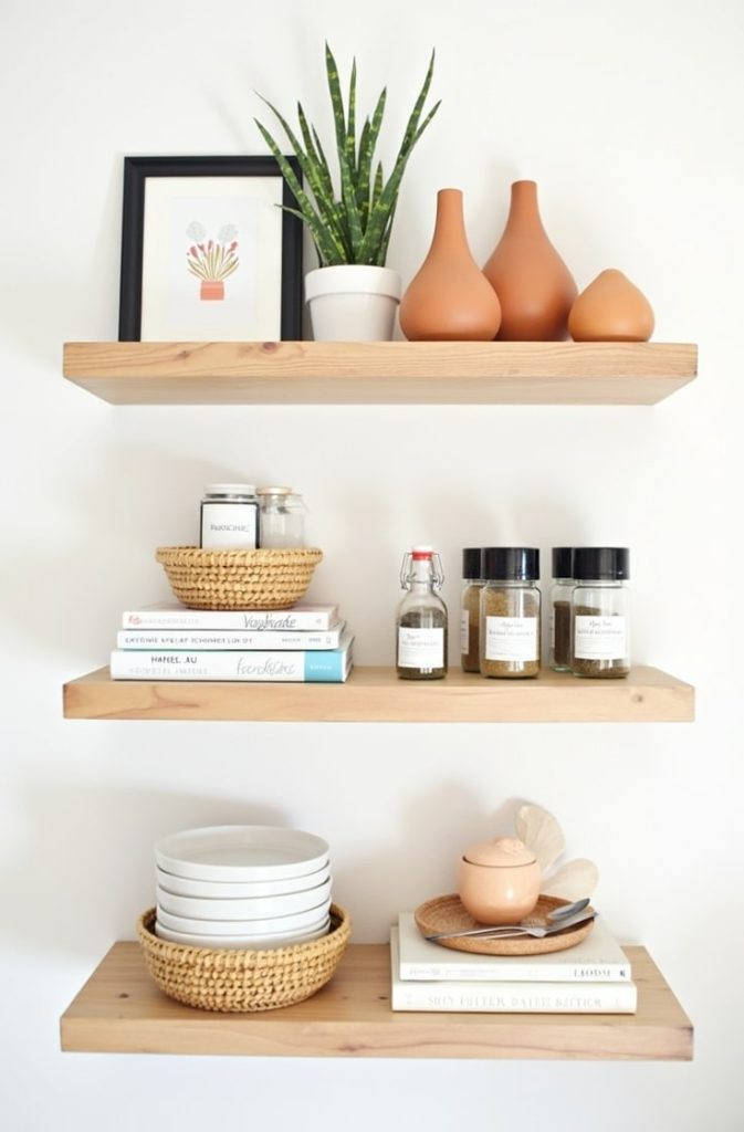 Add Floating Wooden Shelves with Boho Accents