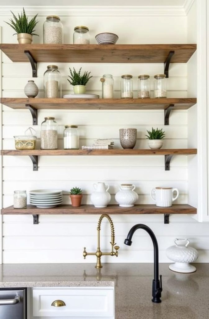 Add Reclaimed Wood Accents and Open Shelving