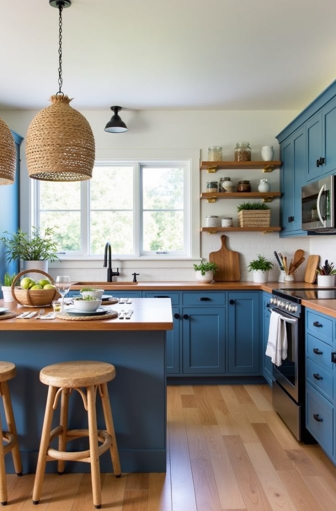  Mixing Blue with Natural Wood and Earthy Tones