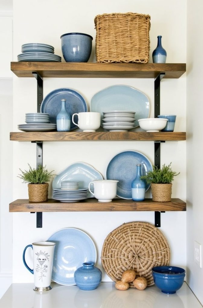 Open Shelving with Blue Accents