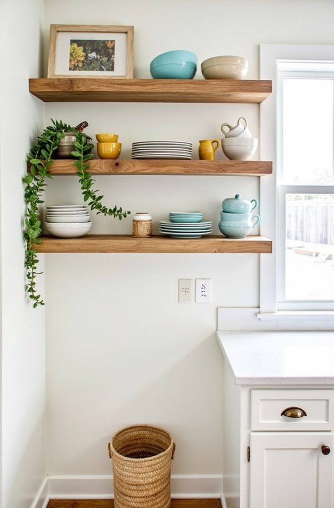 Open Shelving with Handcrafted Ceramics and Collected Treasures
