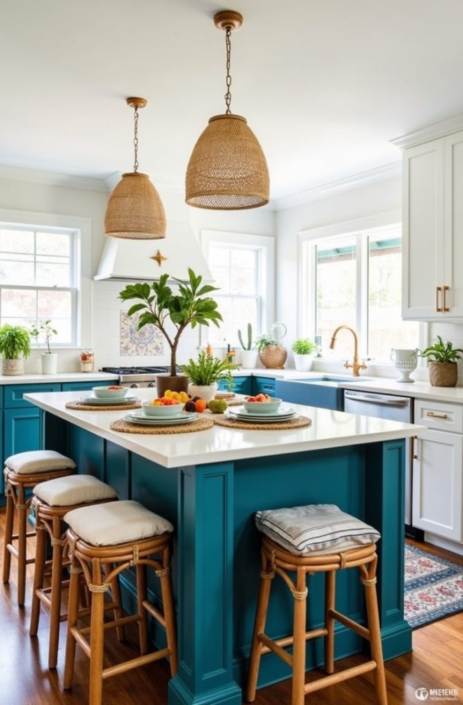 Painted Blue Kitchen Island as a Focal Point