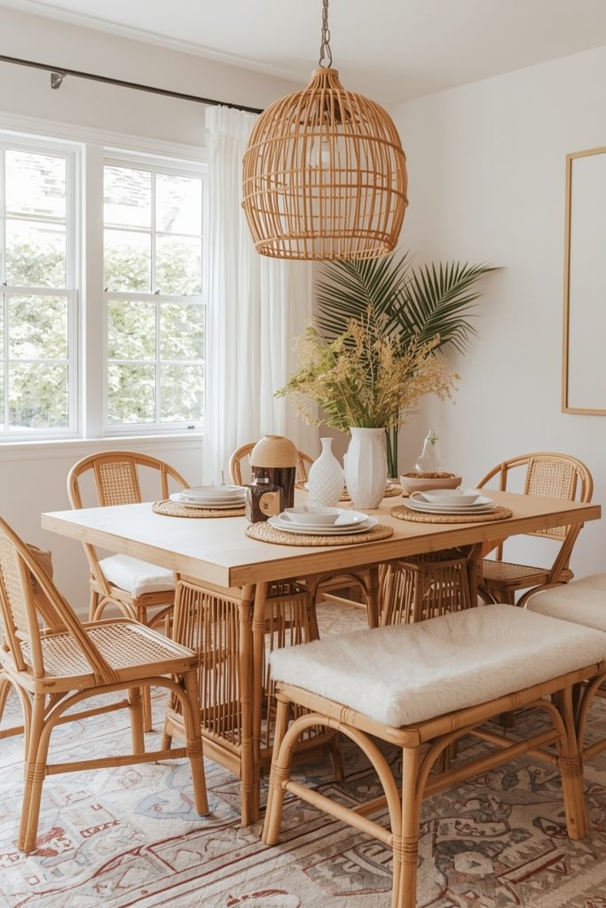 Rattan and Cane Boho Table With Tropical Vibes