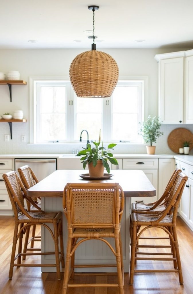 Rattan and Wicker Accents for Earthy Boho Kitchen Decor