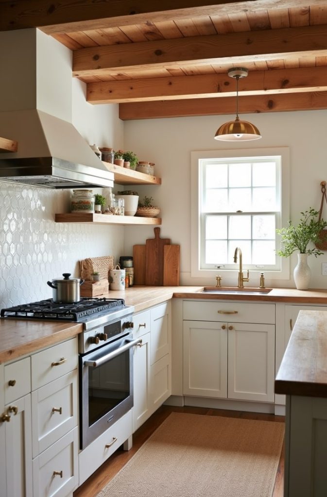 Rustic Boho Kitchen with Warm Woods and Brass Accents