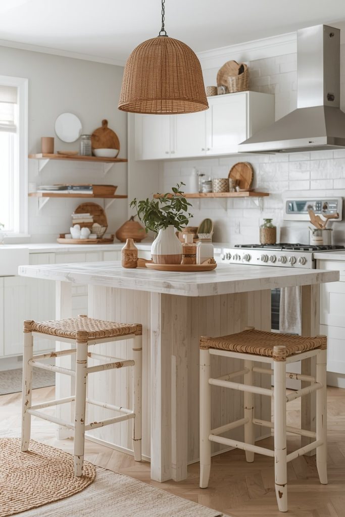 Two-Tone Boho Kitchen Island With Contrast