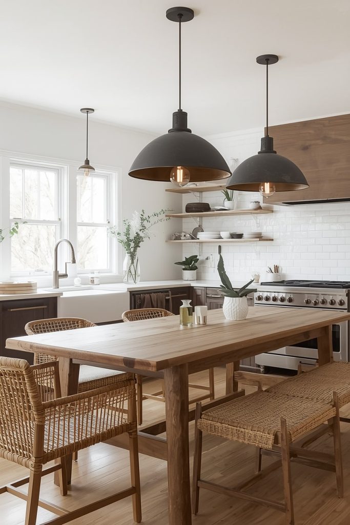 Woven Bamboo Shades for Earthy Boho Kitchen Lighting