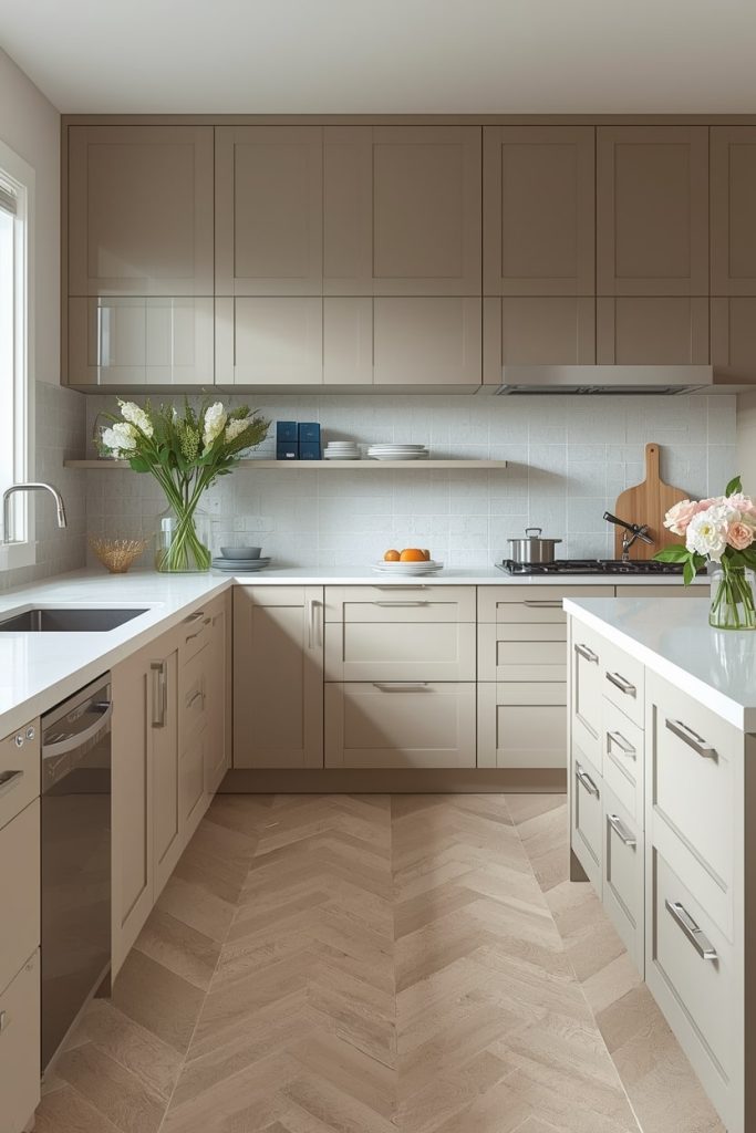 Beige Kitchen Cabinets with Sleek Hardware