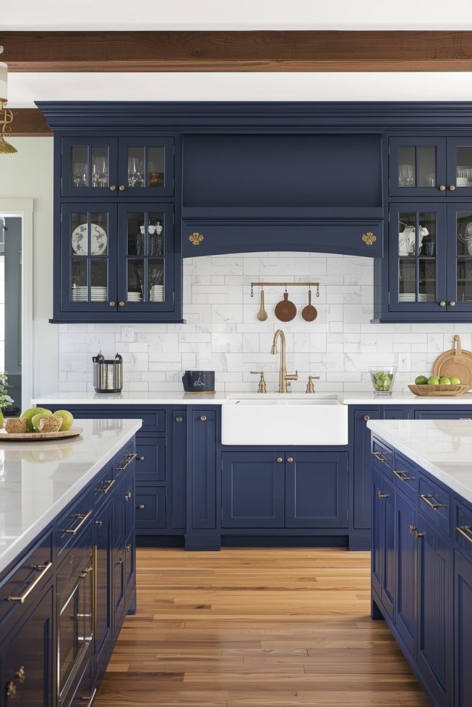 Blue Country Kitchen with Farmhouse Sink