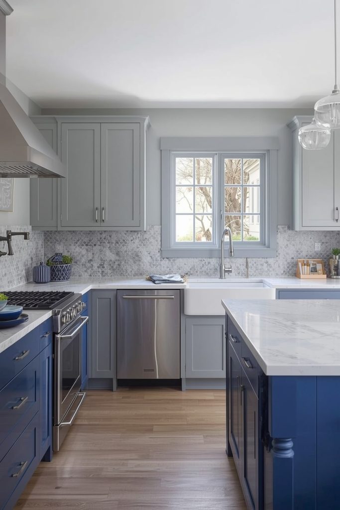 Blue and Wood Kitchen: Warm and Inviting