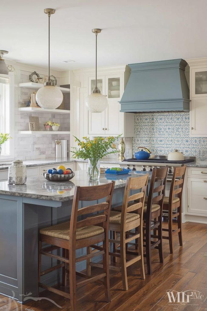 Butcher Block Island in a Traditional Country Kitchen