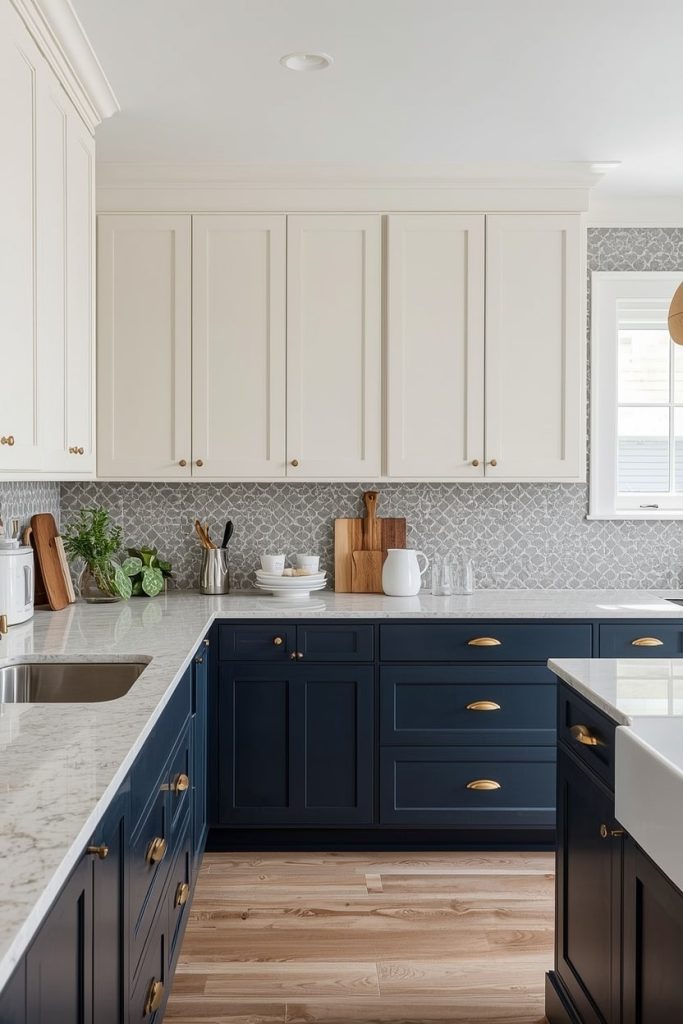 Classic Navy Blue and Cream Kitchen with Brass Hardware