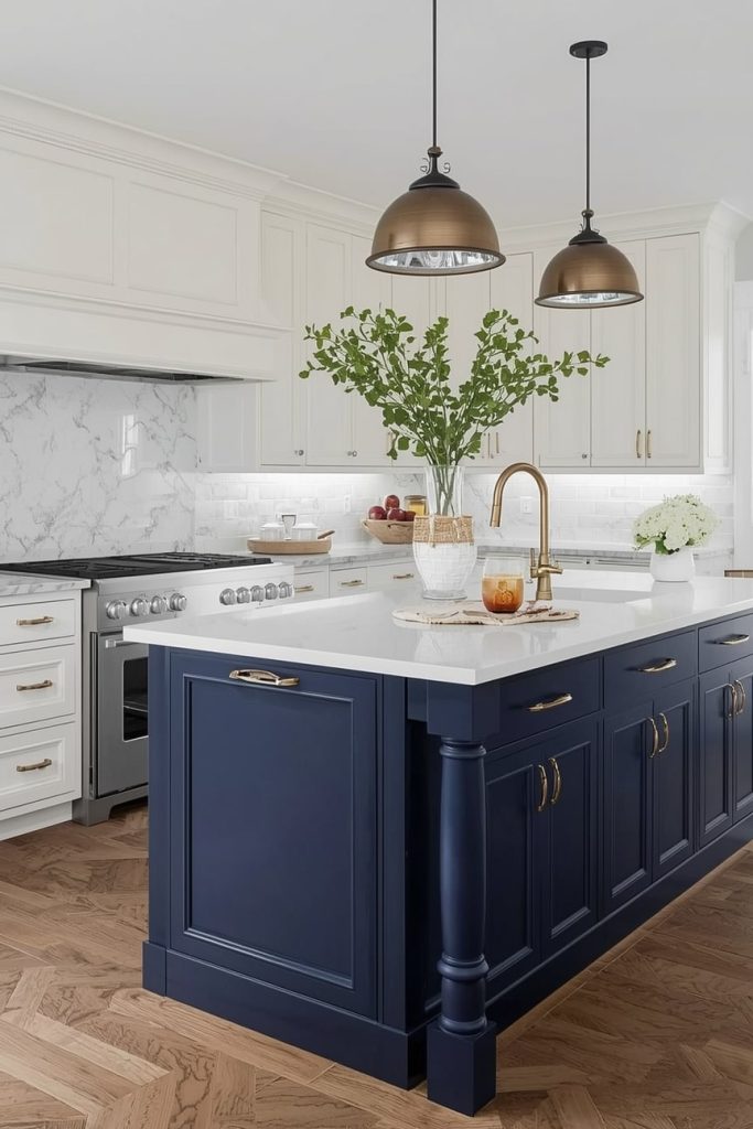 Coastal-Inspired Navy and Cream Kitchen Decor