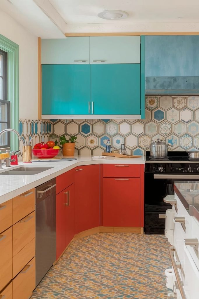 Colorful Vintage Kitchen with Bold Accents (2)-min