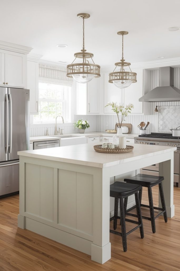 Cottage-Style Kitchen with a Painted Island