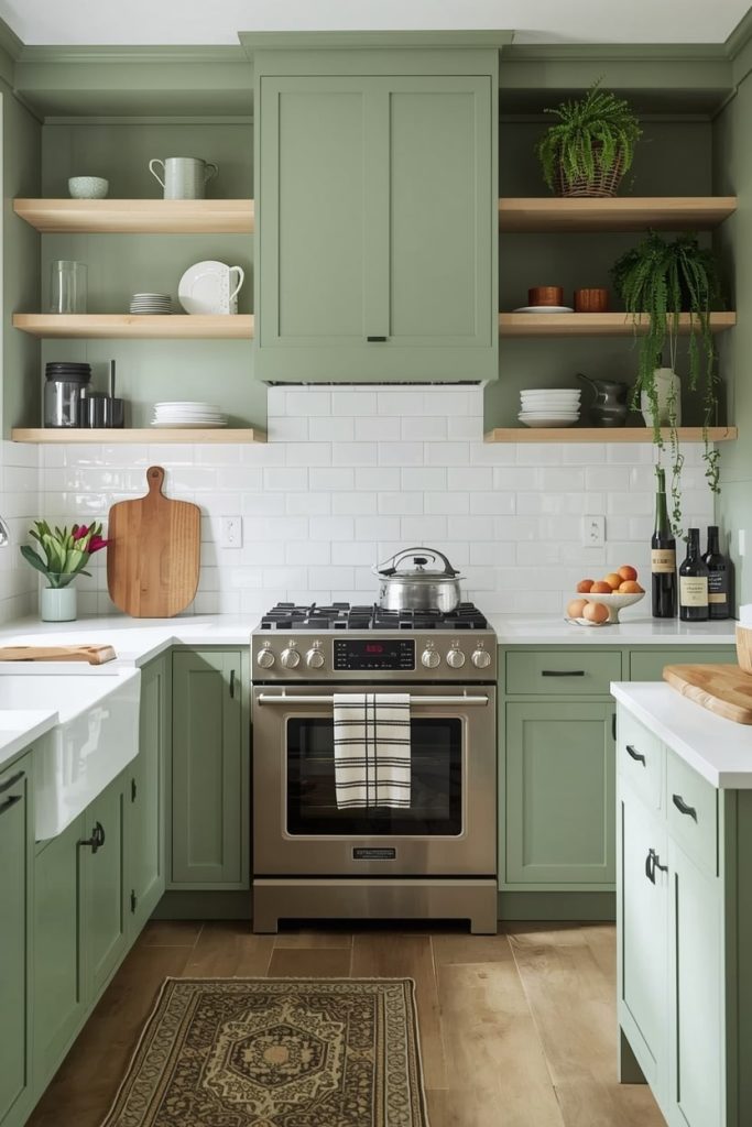 Cozy Green Kitchen Ideas with Natural Touches