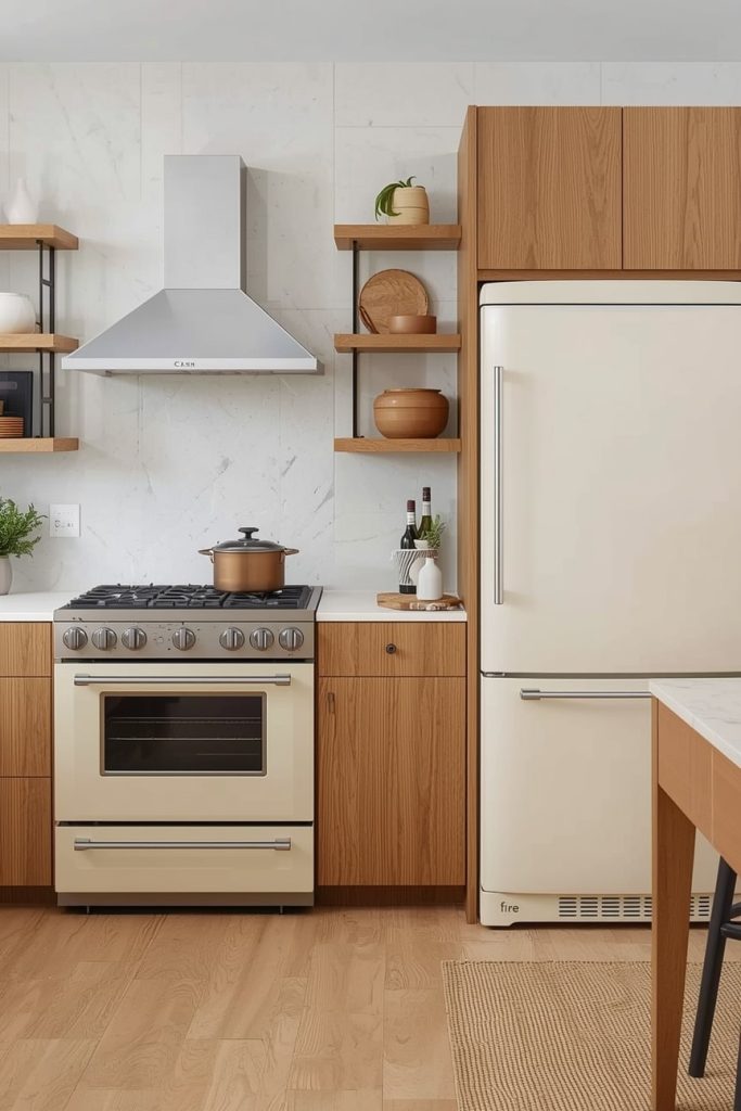 Cream Appliances and Wooden Accents