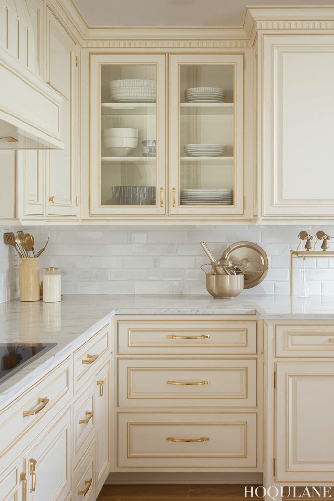 Cream Cabinets with Gold Accented Appliances