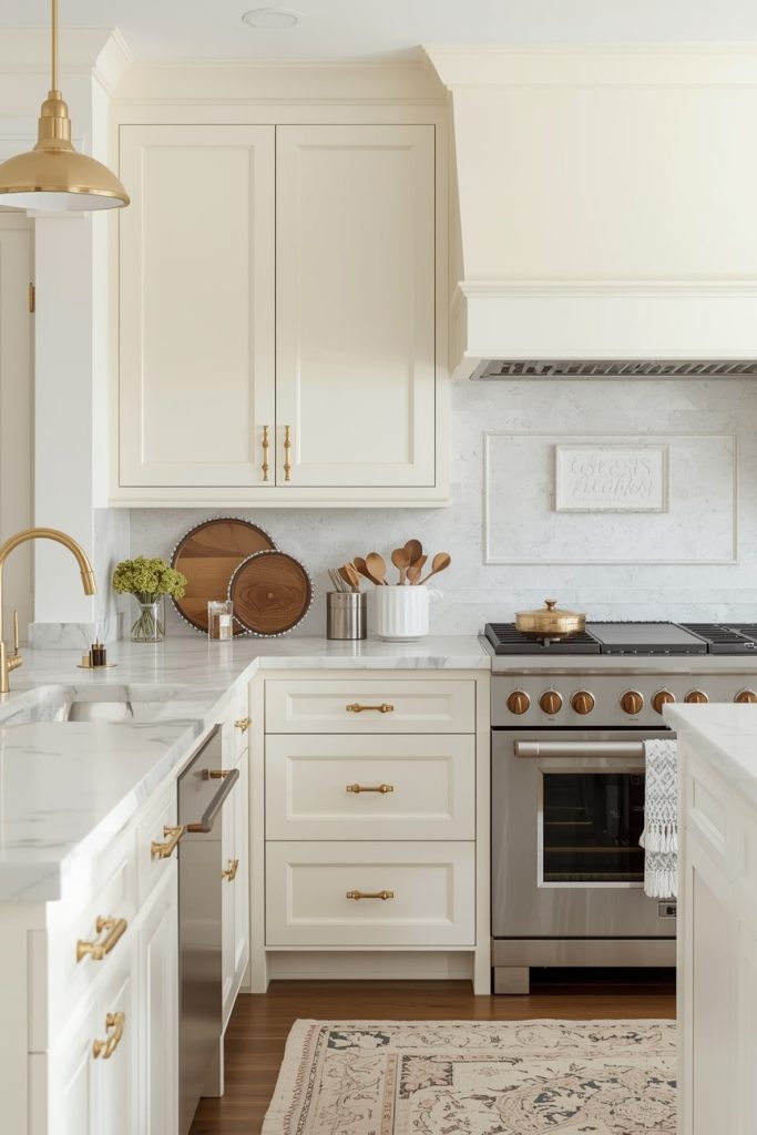 Cream Cabinets with Gold Countertops