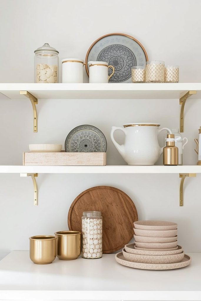 Cream Counter Cabinets with Gold Edge Detailing