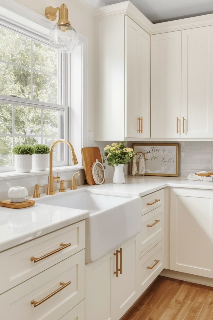 Cream Countertops with Gold or Metallic Accents