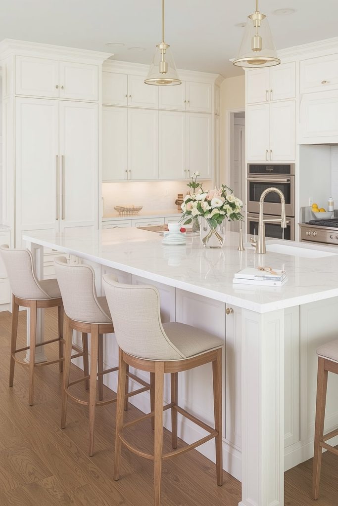 Cream Countertops with Island Seating