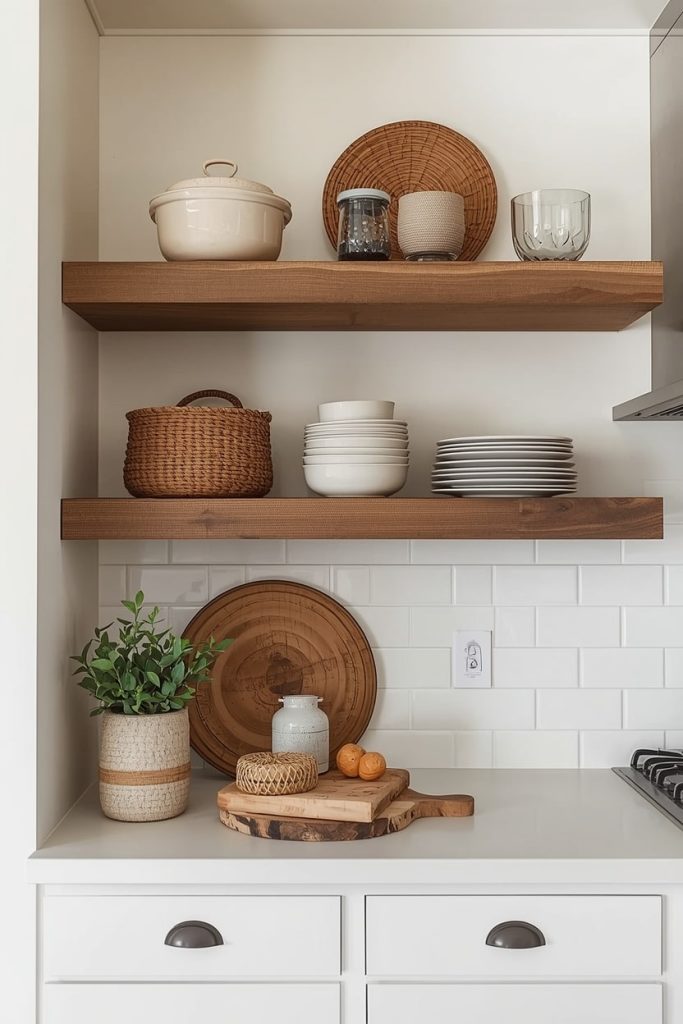Cream Countertops with Wooden Cabinets