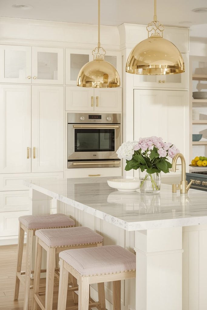 Cream Island with Gold Counter Stools